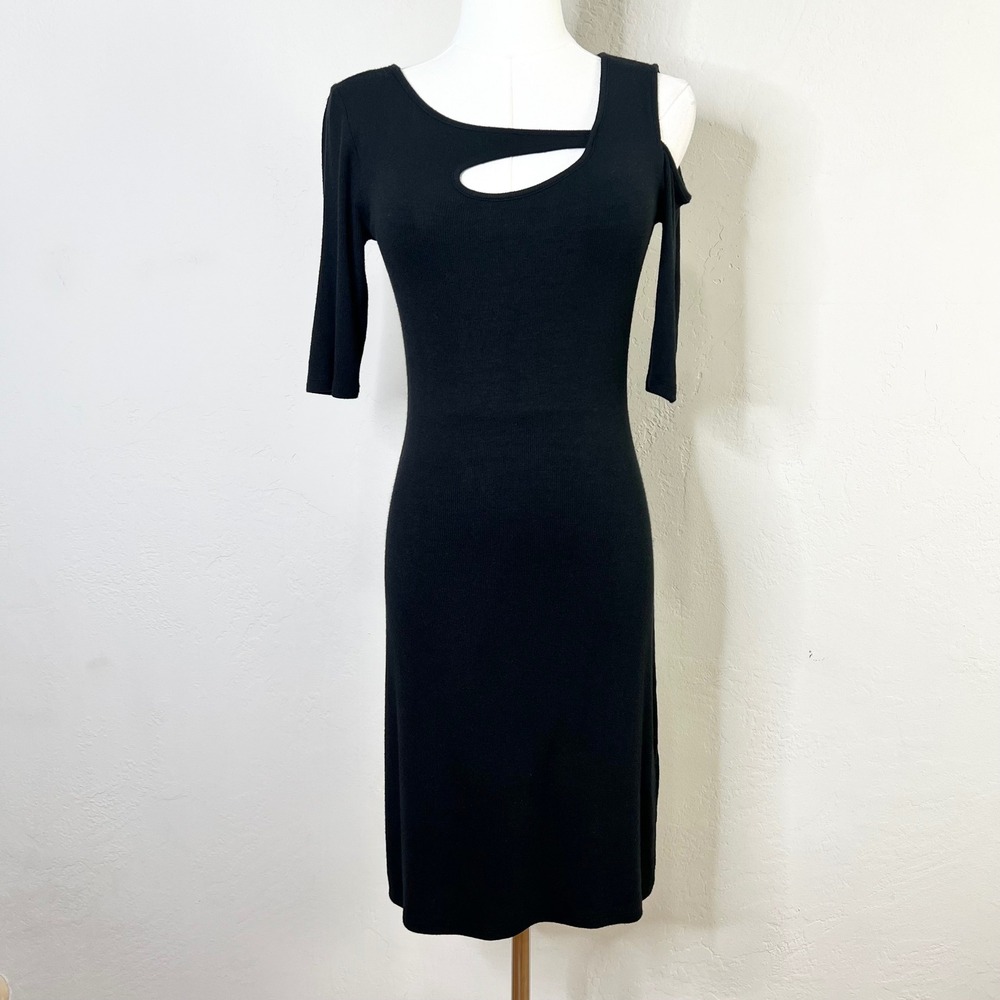 GOLDRAY Mini‎ Dress Modal Black Ribbed Cutout Bodycon Short Sleeve Size Small